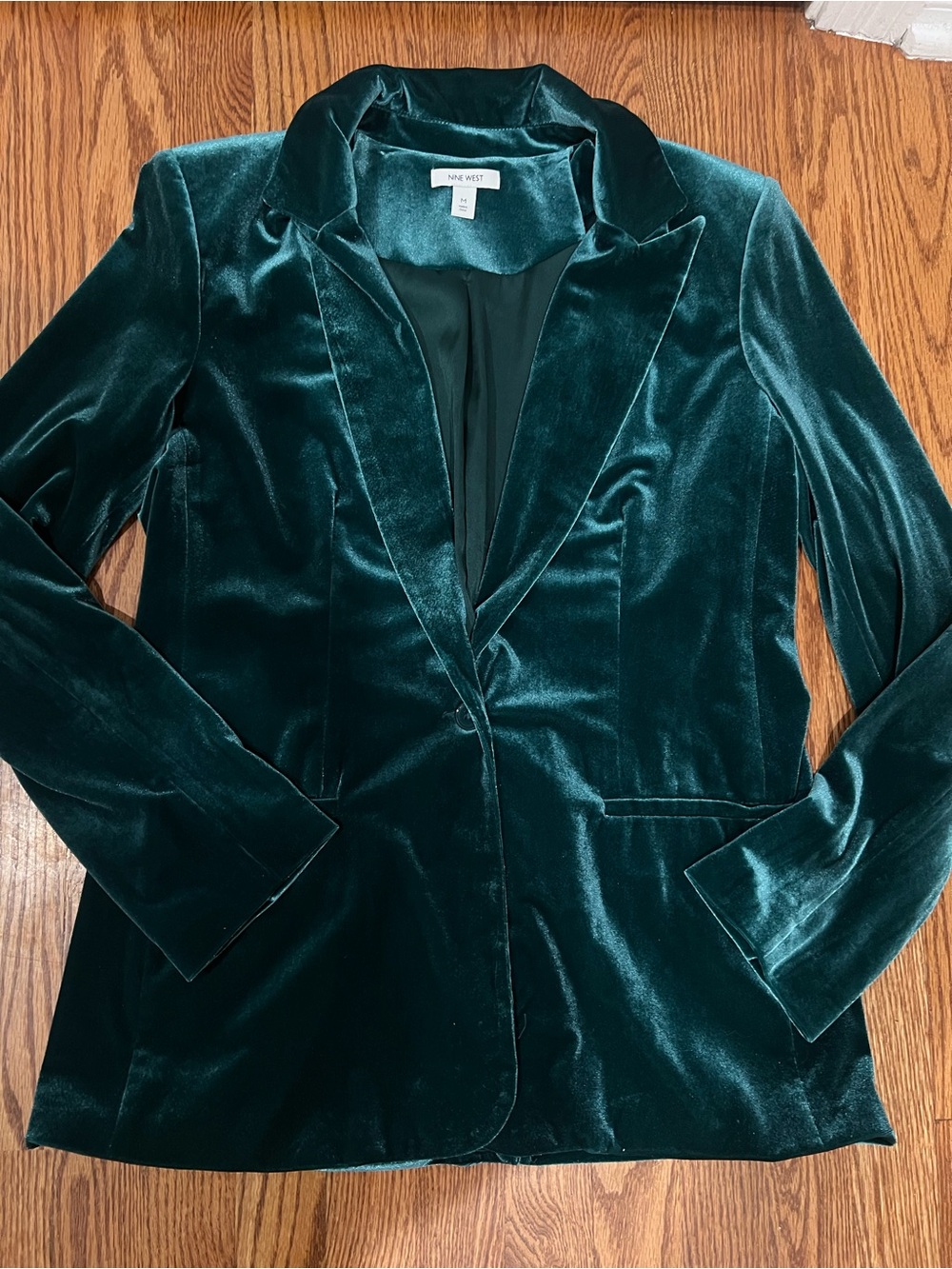 Nine West Green Velvet Suit Set Blazer M Pants L Women Matching Set Wide Leg